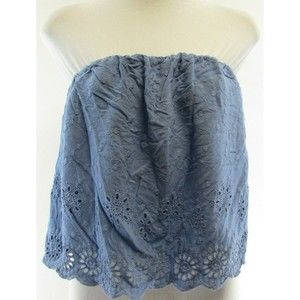 Intimately Free People Blue Crop Top Size M Eyelet Sleeveless Built In Bra Tube